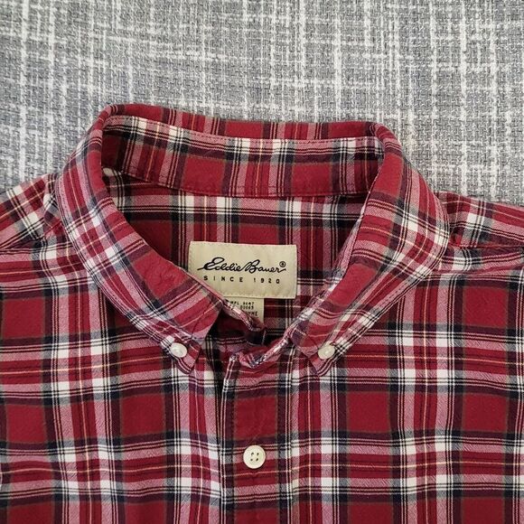 Eddie Bauer Mid-Weight Button Up Shirt Red Plaid 100% Cotton Men's L - Picture 8 of 12